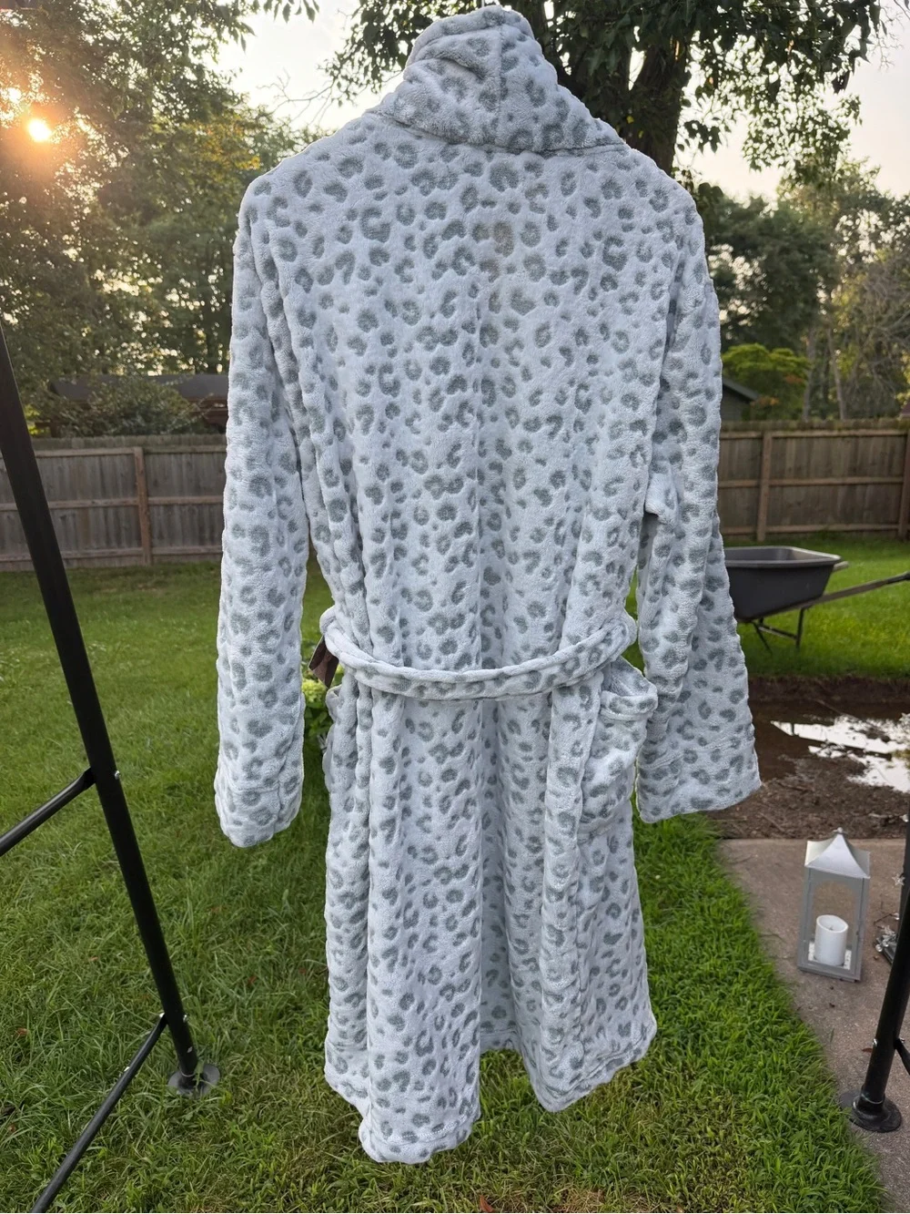 Thalia Sodi Plush Leopard Robe Sz XL Chinoise Green Fleece Bathrobe Belted